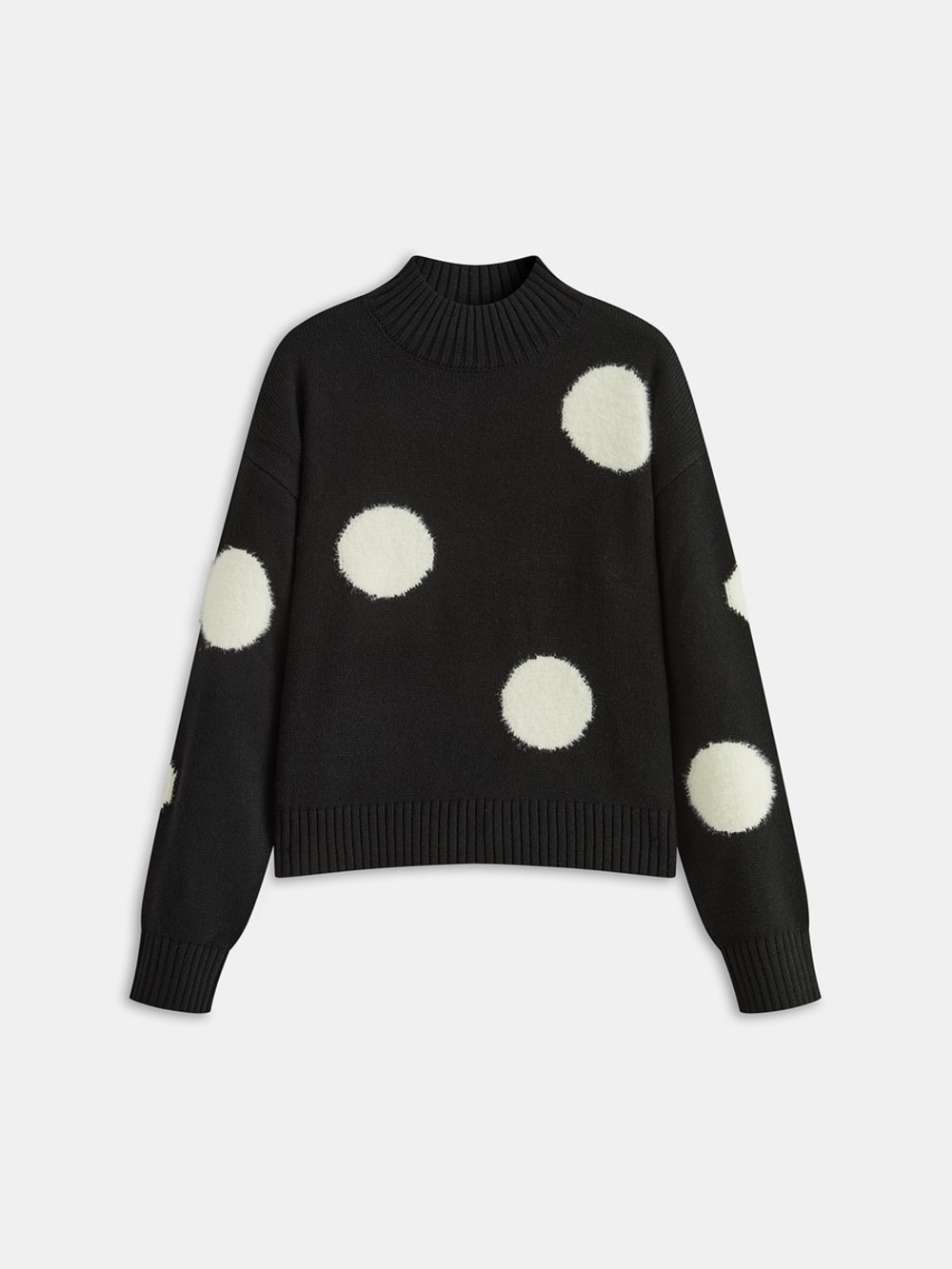 COMMENSE MOCK NECK Black Polka Dot Crewneck Sweater